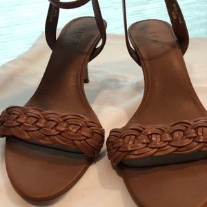 Brown Leather short heels with ankle buckle